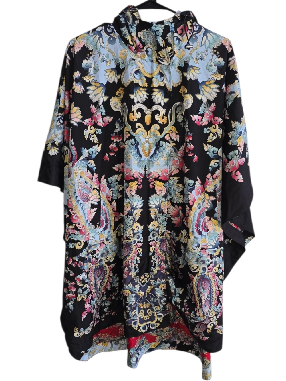 Johnny Was Black Red Multi Floral Paisley Kimono Cape Poncho Size M Full Zip - Picture 1 of 5
